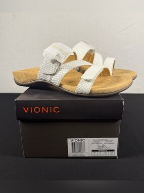 Vionic Skylar - White Snake Adjustable Slide Orthotic Sandals NIB Size 6